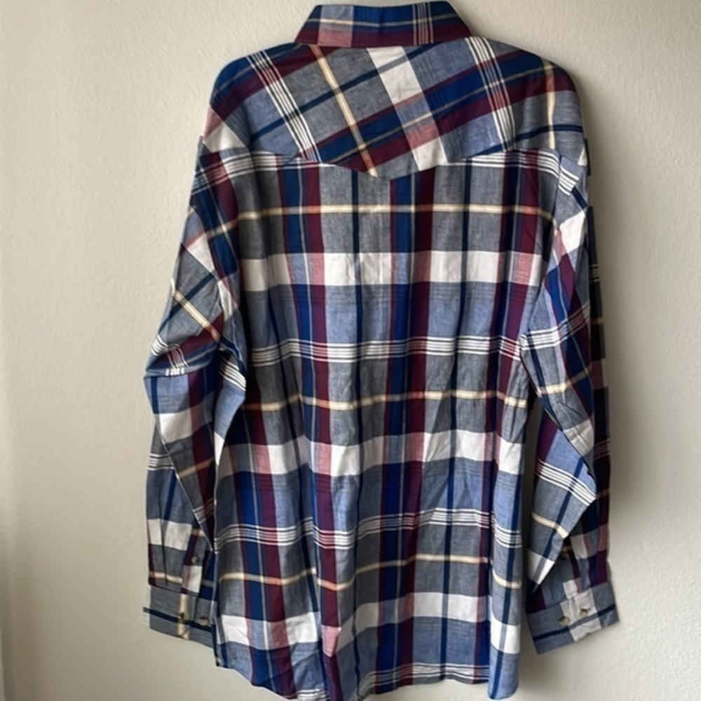NEW AOS Rodeo shirt men's plaid  XL tall button up red blue - Picture 7 of 10